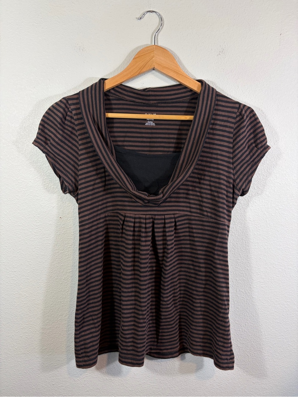 a.n.a Striped Black and Brown Draped Cowl-Neck Top